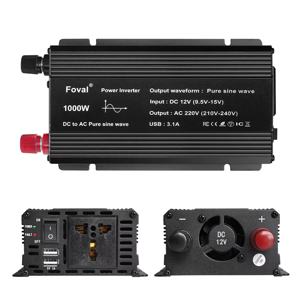 Pure Sine Wave 1000W 1500W 2200W 2600W DC 12V to AC 220V Car Power Inverter Adapter Converter with 3.1A Dual USB Eu/Universal